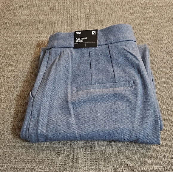 Express Editor High Rise Flare Casual Office Deep Sky Blue Career Pants 12 Long - Picture 10 of 10